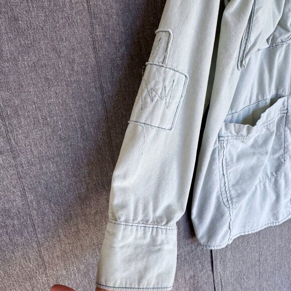We The Free Free People 100% Cotton Corduroy Light Blue Pearl Snap Shaket Szie L - Picture 7 of 13